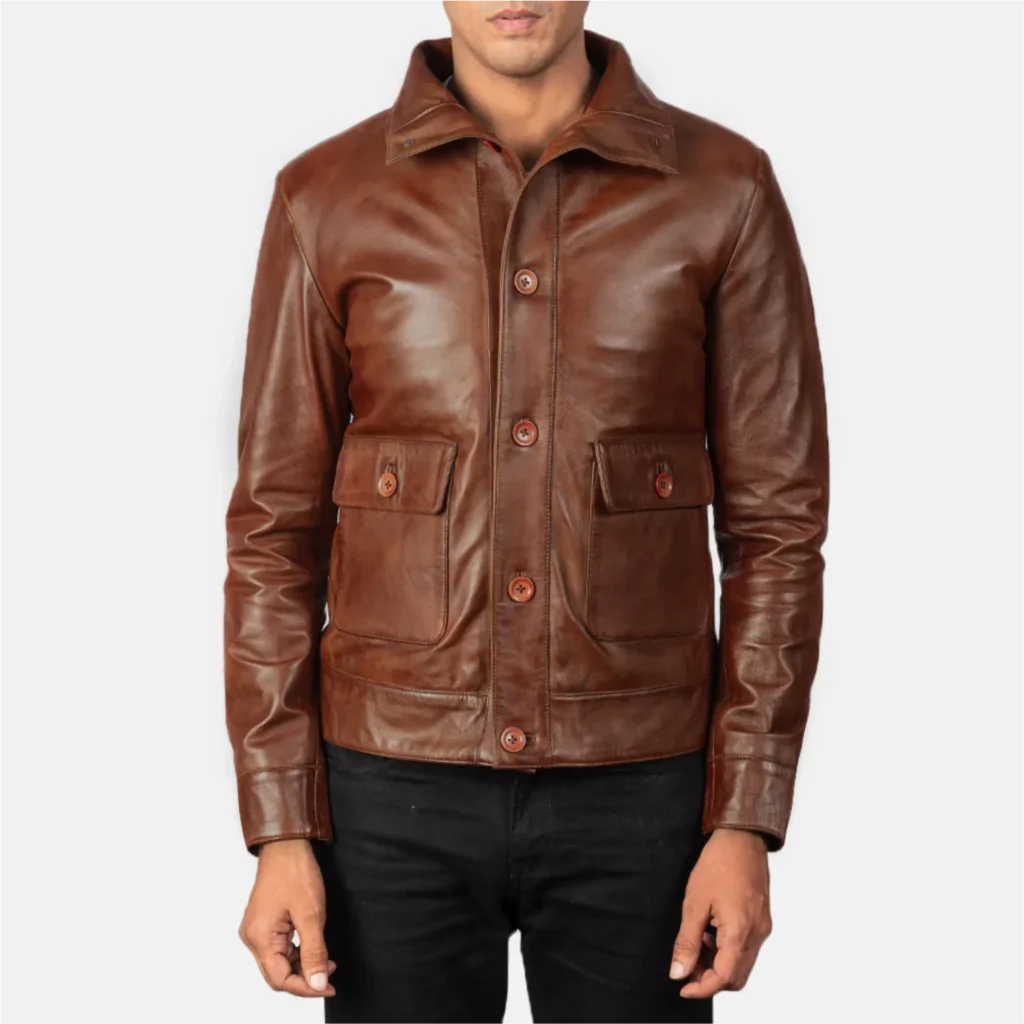 Columbus Brown Leather Bomber Jacket