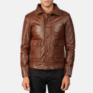 Columbus Brown Leather Bomber Jacket