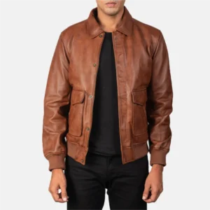 Coffmen Brown P7 Leather Bomber Jacket