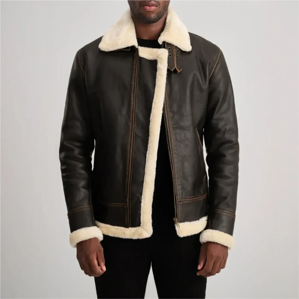 Francis Brown & Cream Leather Bomber Jacket
