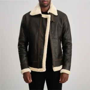 Francis Brown & Cream Leather Bomber Jacket