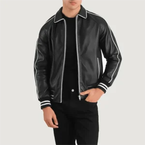 Cooper Black Leather Varsity Jacket